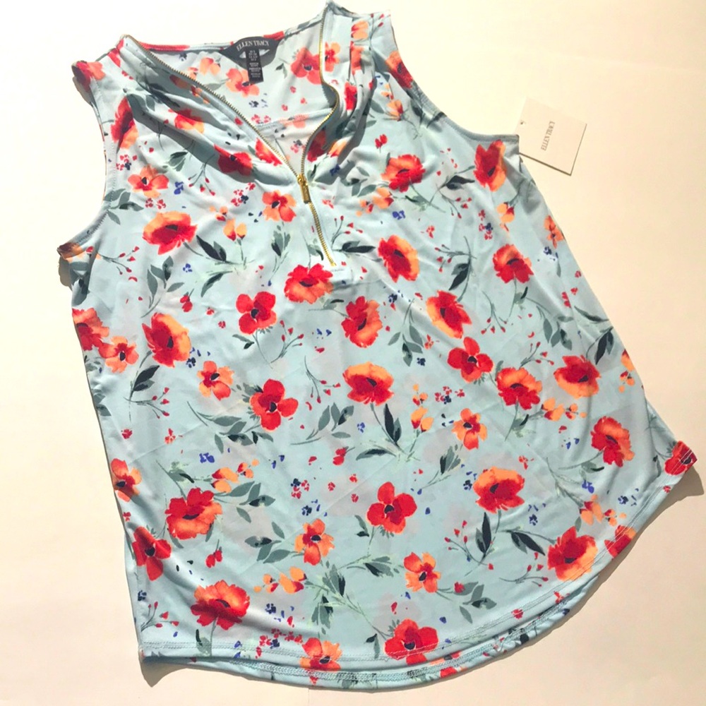 Ellen Tracy modern fashion flower dance tank top sui shell small NEW